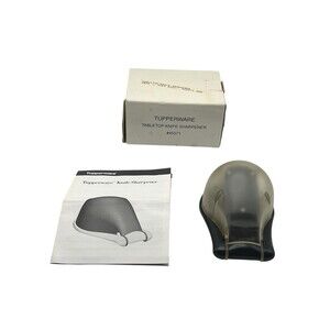 Vintage Tupperware Tabletop Knife Sharpener Black #45071 Complete in Box Cib USA